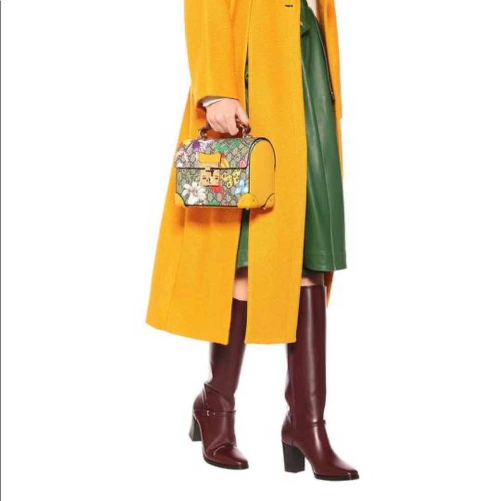 GUCCI
GG Supreme Monogram Flora Small Padlock Bamboo Shoulder Bag Yellow